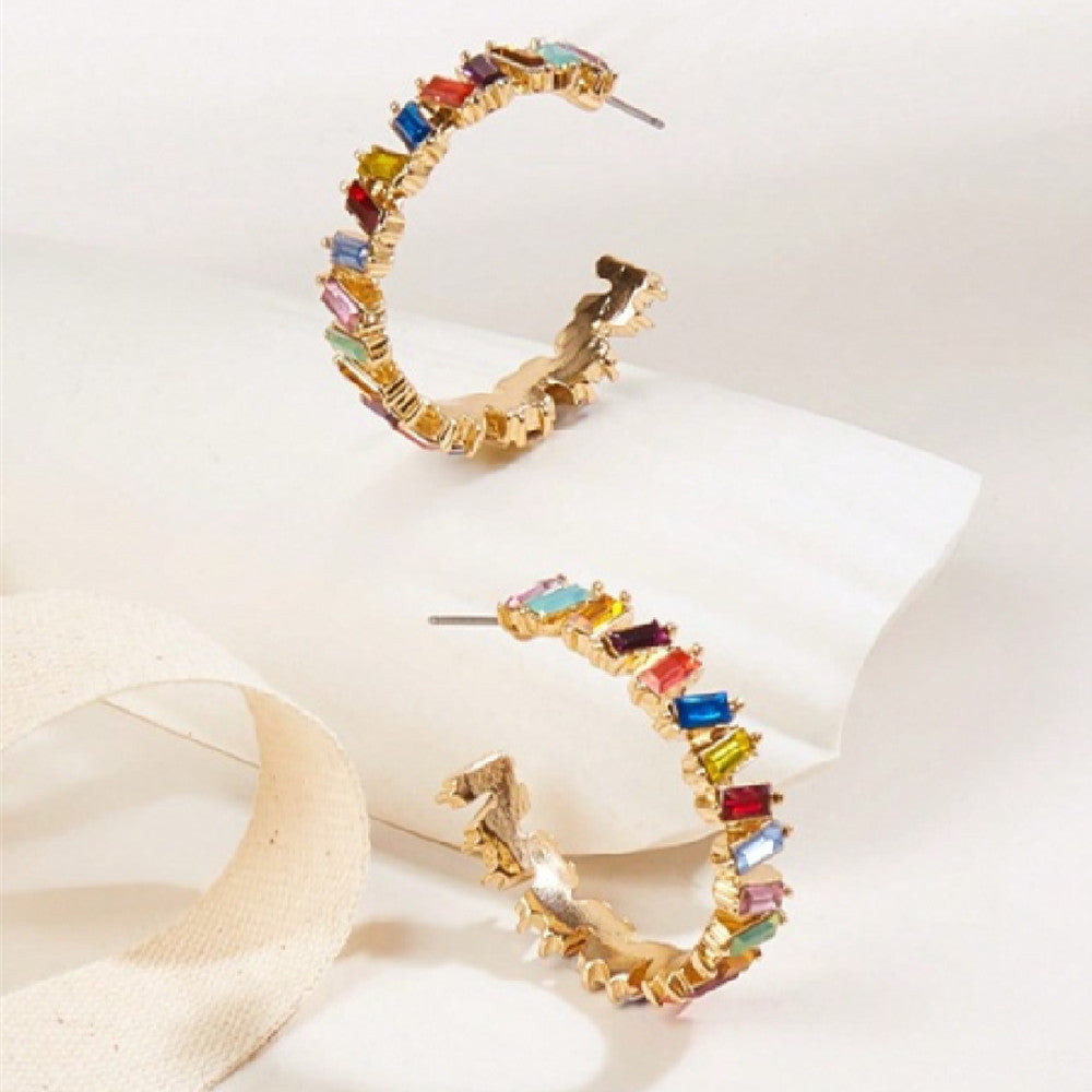 Radiance Collection: Multicolored Cubic Zirconia Semi-Circle Studs