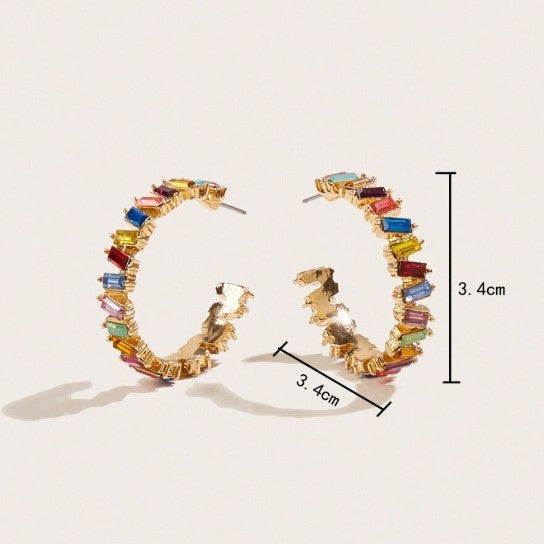 Radiance Collection: Multicolored Cubic Zirconia Semi-Circle Studs