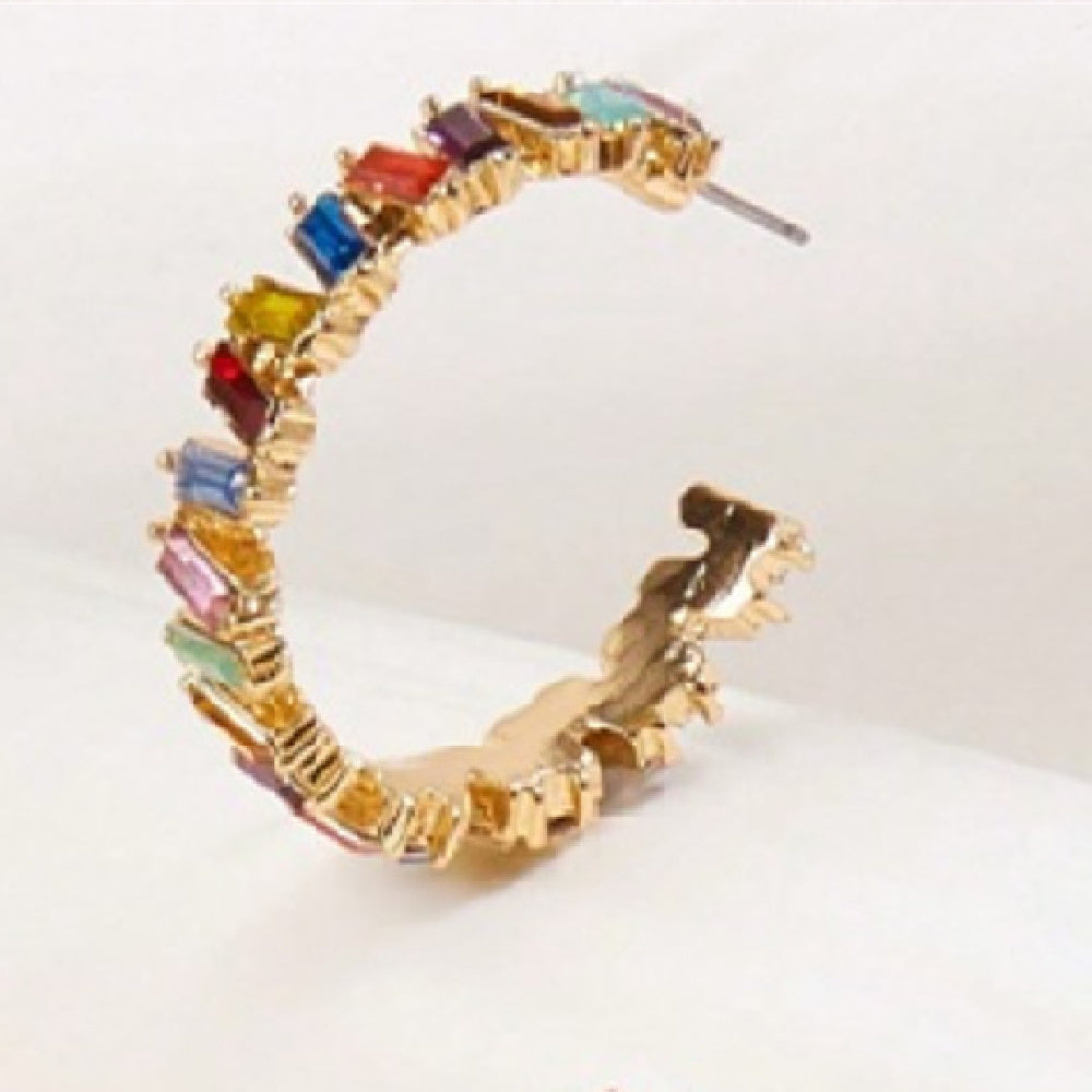 Radiance Collection: Multicolored Cubic Zirconia Semi-Circle Studs